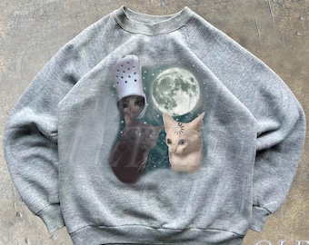 Cat Meme Vintage 90s Style Sweatshirt, Retro Cat Sweater, Funny Cat Lover Sweater, Silly Y2k 90s Hoodies, Cozy Warm Unisex Kitten Sweatshirt
