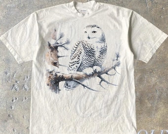 Chemise rétro Hibou des neiges Nature des années 90, tenue de camping Nature hibou mystique vintage, chemise adulte unisexe bohème, chemise faune nature, amateurs de chouettes