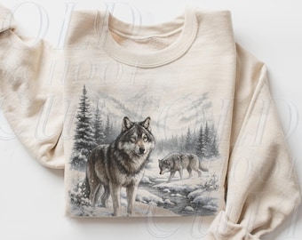 Sudadera retro de lobo de los 90, estilo vintage, con cuello redondo, estilo bohemio, unisex, estilo Cabincore, acogedor, estilo rústico, con lobos.