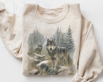 Sudadera retro con lobos del bosque, estilo vintage de los 90, sudadera unisex con estampado de animales del bosque, ideal para regalar.