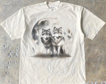Retro Wolf Mond Natur 90er Jahre Shirt, Vintage mystische Wolf Natur Camping Outfit, Boho Unisex Erwachsene Shirt, Natur Wildlife Shirt, Wolf-Liebhaber