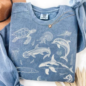Sea Animals Comfort Colors® Sweatshirt, Orca Crewneck Sweatshirt, Whale Sweatshirt For Women, Ocean Lovers Sweatshirt, Sea Animal Hoodie