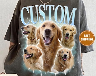 Benutzerdefinierte Haustier Vintage Bootleg T-Shirt, Retro personalisiertes Haustier Foto + Name Comfort Colors® Shirt, benutzerdefinierte Hundeportrait-Spitze, Design-Katzen-Shirt-T-Shirt