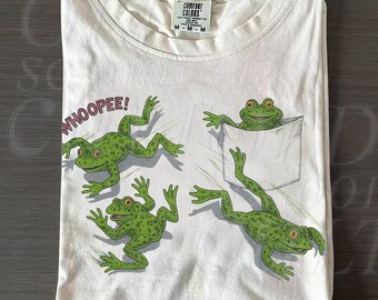 Maglietta grafica vintage anni '90 con rane, maglietta con tasca a forma di rana, maglietta anfibio, regalo divertente per gli amanti delle rane, maglietta Comfort Colors®