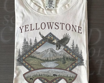 Yellowstone National Park Vintage T-Shirt, Bald Eagle Mountain Graphic Tee, 90s Hiking Nature Shirt, Comfort Colors® Ivory Wildlife Top