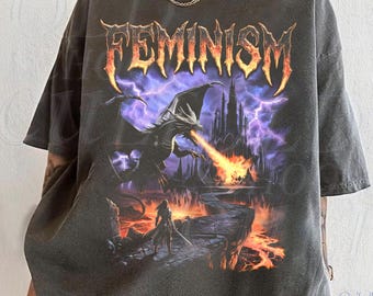 Camisetas retro con gráficos de dragón feminista, camiseta feminista de fantasía vintage, regalo de empoderamiento de dragón gótico