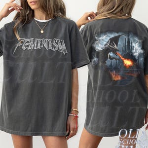 Feminism Dragon Fantasy Vintage Graphic Shirt, Retro Comfort Colors® Dragon Shirt, Feminism Shirt, Dark Art Grunge Castle Dragon Gothic Top