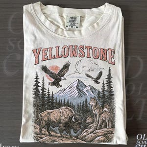 Yellowstone National Park Vintage 90s Stlye T-Shirt, Wildlife Graphic Tee with Bison Wolves Eagles, 90s Hiking Nature Shirt, Comfort Colors®