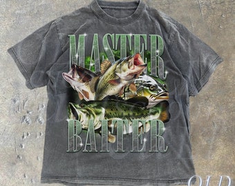 Koszulka z grafiką retro Master Baiter, męska koszulka do łowienia basów, zabawna koszulka dla rybaka, koszulka dla męża, prezent dla miłośników basów, prezenty dla taty wędkarza