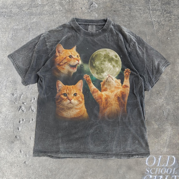 Orange Tabby Moon Vintage Graphic T Shirt, Retro Cute Cat Tee, Whimsical Kitten Gift
