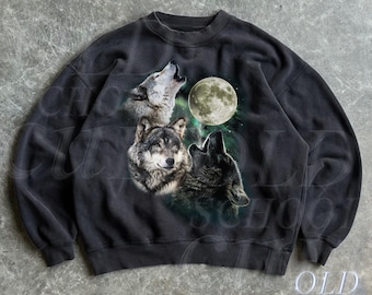 Three Wolves Howling Vintage Sweatshirt, Retro Wolf Sweater, Cute Wolf Sweater, Nature Hoodie Gifts, Cozy Warm Unisex Sweatshirt, Wolf Moon