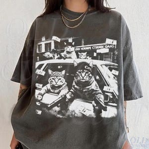Camiseta com estampa de gatos gangsters, camiseta vintage com gato preto, camiseta retrô streetwear, camiseta divertida com estampa de gato, camiseta unissex oversized e estilosa, presente para amantes de gatos Pepper