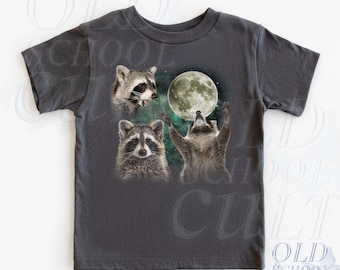 Waschbär Kinder T-Shirt, süßes Waschbär Mond Grafik T-Shirt, Waldtier Jugend Shirt, Kleinkind Waldtier Top, Nacht Kinder Geschenk