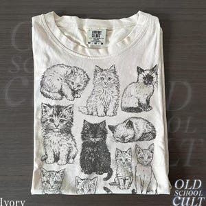 Katten jaren 90 vintage tattoo stijl tshirt, retro comfort kleuren® y2k kitten shirt, kattenliefhebbers cadeau, schattige katten shirts, natuur uniseks shirt volwassen huisdier