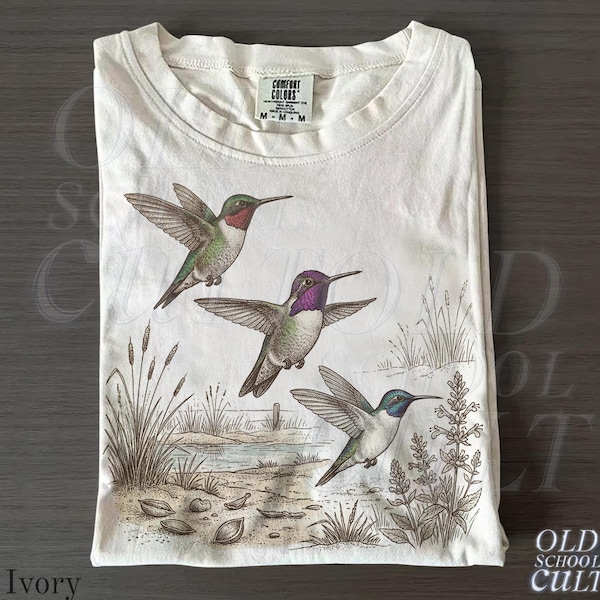 Kolibri Vintage 90er Jahre T-Shirt, Retro fliegende Vögel Grafik-T-Shirt, botanische Natur Top, Unisex Outdoor Geschenk