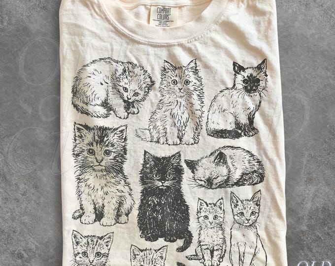 Cats 90s Vintage Tattoo Style Tshirt, Retro Comfort Colors® Y2k Kitten Shirt, Cat Lovers Gift, Cute Cat Shirts,Nature Unisex Adult Pet Shirt