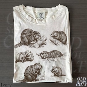 Beavers 90s Vintage Tattoo Style Graphic Tshirt, Retro Comfort Colors® Y2k Rustic Woodland Unisex Shirt