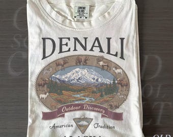 Vintage Denali Alaska Graphic Tshirt, Retro Comfort Colors® National Park Mountain 90s Nostalgia Unisex Shirt