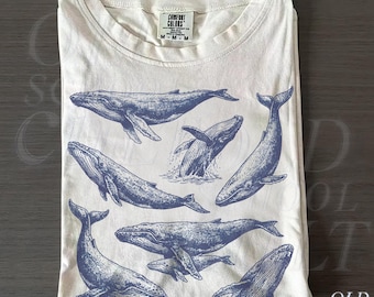 Whale 90s Vintage Tattoo Style Graphic Shirt, Retro Comfort Colors® Y2k Ocean Humpback Whale Unisex Shirt