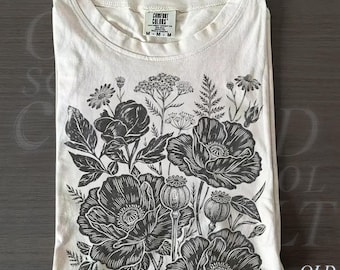 Wildflower Vintage 90s Graphic Tshirt, Retro Comfort Colors® Floral Unisex Minimalistic Shirt