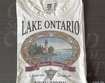 Vintage Lake Ontario New York Graphic Tshirt, Retro Comfort Colors® Fishing Boating Outdoor 90s Nostalgia Camping Unisex Shirt