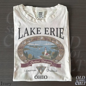 Vintage Lake Erie Ohio grafisk t-shirt, Retro Comfort Colors® fyr Lake Erie 90-tals nostalgi unisex-tröja