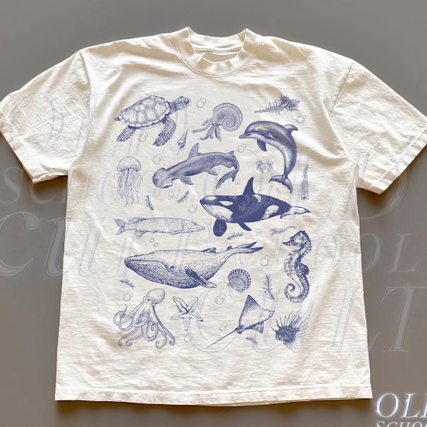 Sea Animal 90s Retro Tshirt, Ocean Nature Shirt, Sealife, Ocean, Whale, Orca, Turtle, Dolphin Shit, Unisex Adult Tee, Ocean Gifts