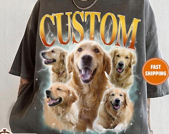 Custom Pet Vintage Bootleg T-Shirt, Retro Personalized  Pet Photo + Name Comfort Colors® Shirt, Custom Dog Portrait Top,Design Cat Shirt Tee
