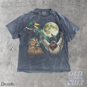 Mallard Duck Moon Vintage Graphic T Shirt, Retro Wildlife Bird Tee, Hunting Nature Gift Denim