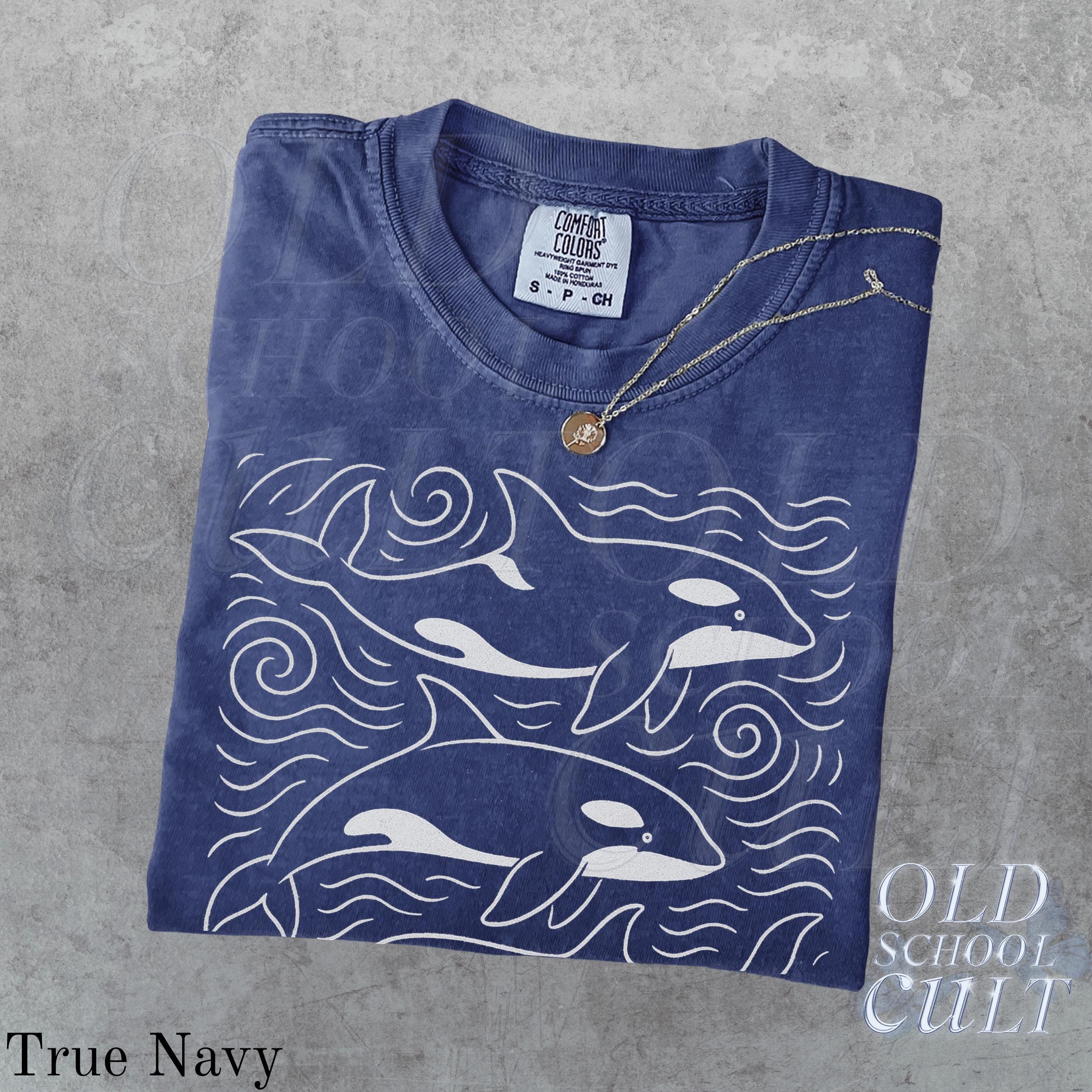 Orcas Comfort Colors® Ocean 90s Vintage Style Tshirt, Retro Sea Animals Shirt, Summer Surfer Shirts, Ocean Lovers Gift, Orca Shirts