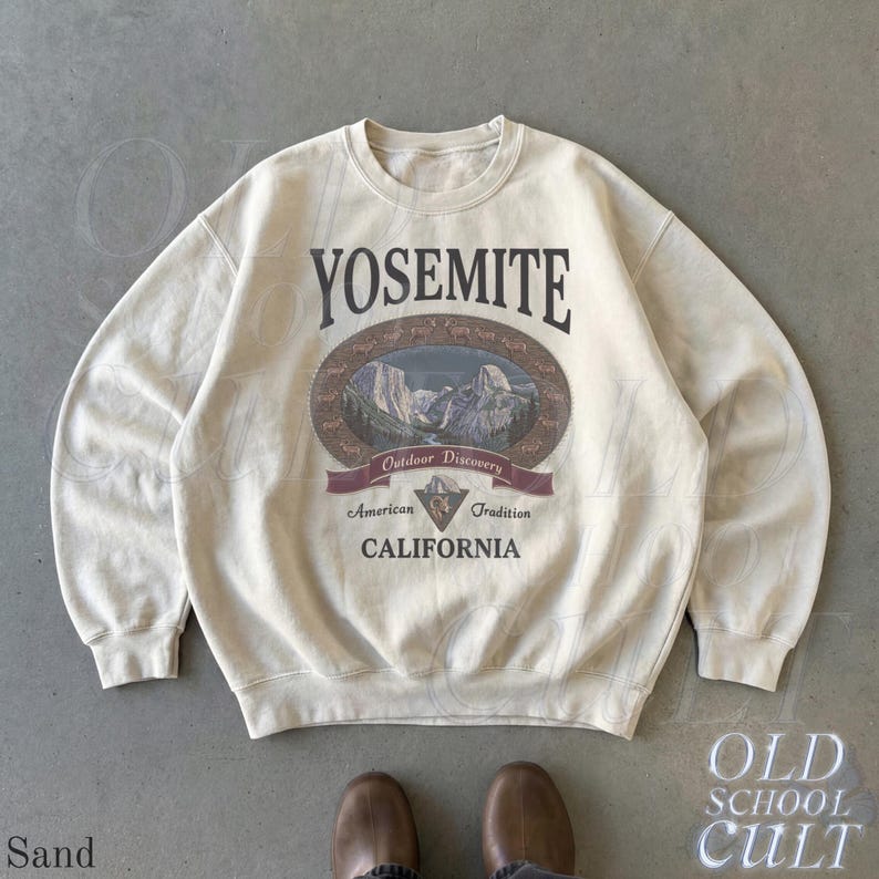 Retro Yosemite National Park Sweatshirt, Vintage 90s California Wildlife Graphic Crewneck, Nostalgia Hiking Old School Gift Sand