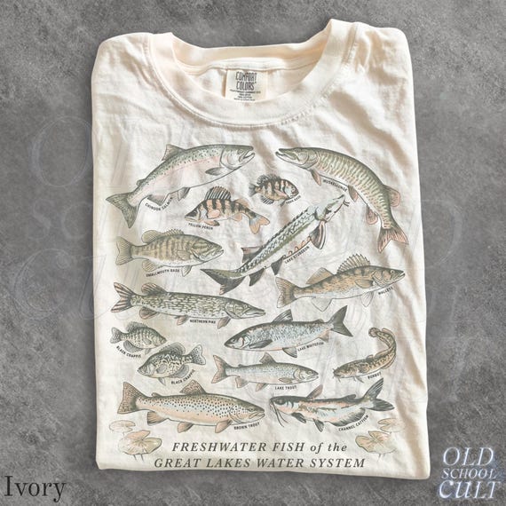 Vintage Freshwater Fish T Shirt, Great Lakes Fishing Graphic Tee, Angler Nature Shirt, Fisherman Gift Unisex Top