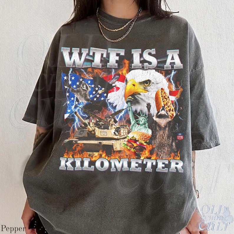 Camiseta WTF Is A Kilometer Divertida Camiseta Patrimonial USA Eagle Gráfico Camiseta Vintage American Meme Camiseta 4 de Julio Retro Unisex Regalo del Día de la Independencia imagen 3