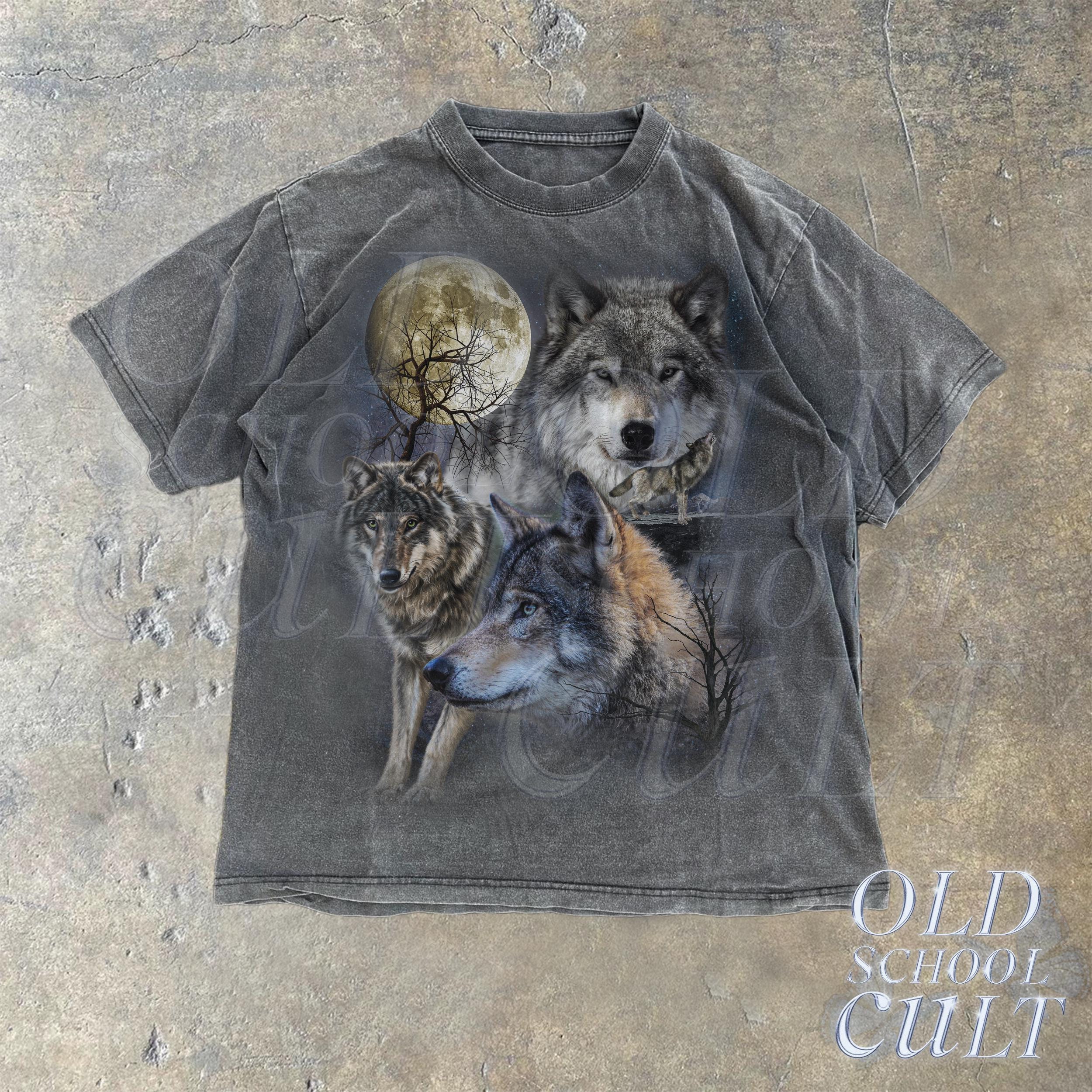 Vintage Wolf 90s Graphic Shirt, Wolf Lovers Retro Moon Tee Vintage Wolf 90s Graphic Shirt, Wolf Lovers Retro Moon Tee