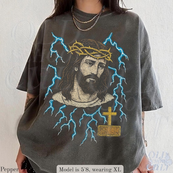 Jesus Lightning Vintage 90s Graphic Shirt, Retro Cross Comfort