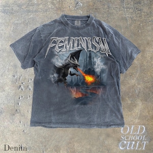Feminism Dragon Fantasy Vintage Graphic Shirt, Retro Comfort Colors® Dragon Shirt, Feminism Shirt, Dark Art Grunge Castle Dragon Gothic Top Denim