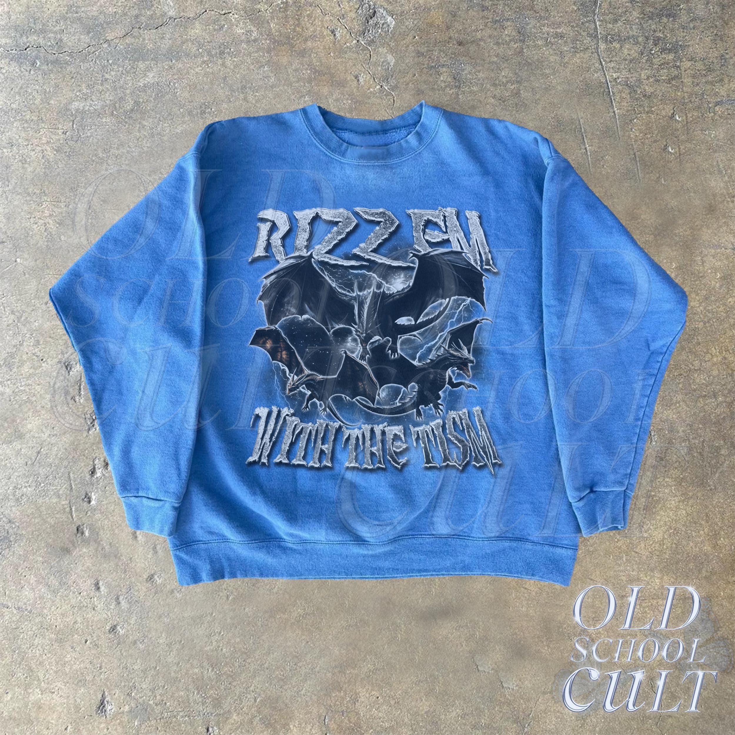 Rizz Em With the Tism Vintage 90s Style Dragon Sweatshirt, Retro Dragon ...