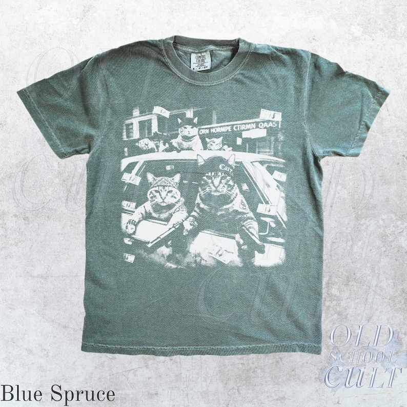 Camiseta com estampa de gatos gangsters, camiseta vintage com gato preto, camiseta retrô streetwear, camiseta divertida com estampa de gato, camiseta unissex oversized e estilosa, presente para amantes de gatos Blue Spruce
