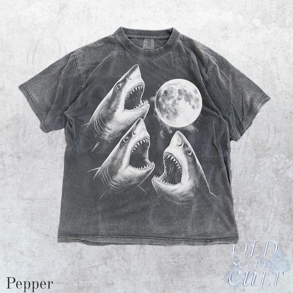 Sharks Howling To Moon Comfort Colors® Vintage Style Tshirt, Retro Funny Shark Shirt, Weird Mystical Ocean Shirts, Silly Shark Lovers Gift