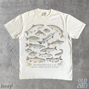 Camiseta vintage de pesca de agua dulce, camiseta gráfica de pesca de los Grandes Lagos, camiseta de naturaleza para pescadores, regalo unisex para pescadores. imagen 3