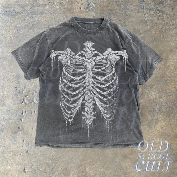 Skeleton Rib Vintage Graphic T-shirt, Rib Cage Comfort Skeleton Rib Vintage Graphic T-shirt, Rib Cage Comfort
