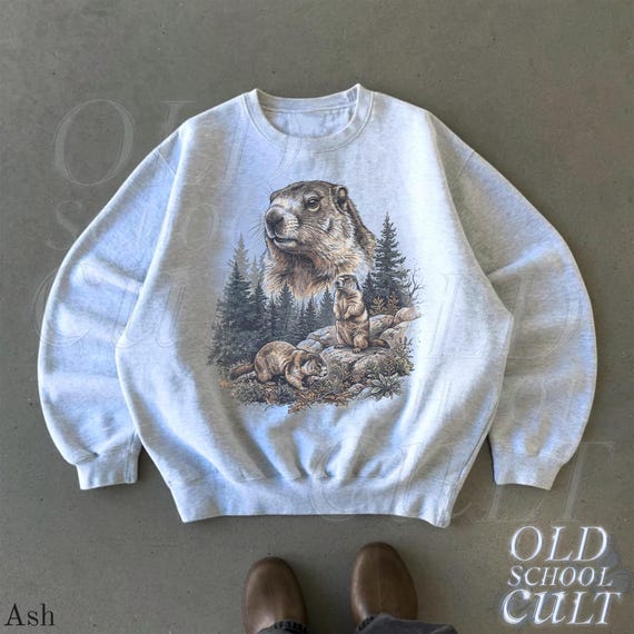 Marmot, Marmot Sweatshirt, Vintage Mountain Wildlife Crewneck, Retro Alpine Animal Graphic, Rustic Outdoors Nature Gift