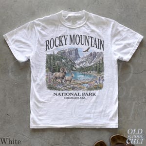 Rocky Mountain National Park Vintage 90s Graphic T-Shirt, Retro Comfort Colors® Colorado USA Nostalgia Unisex Tee White