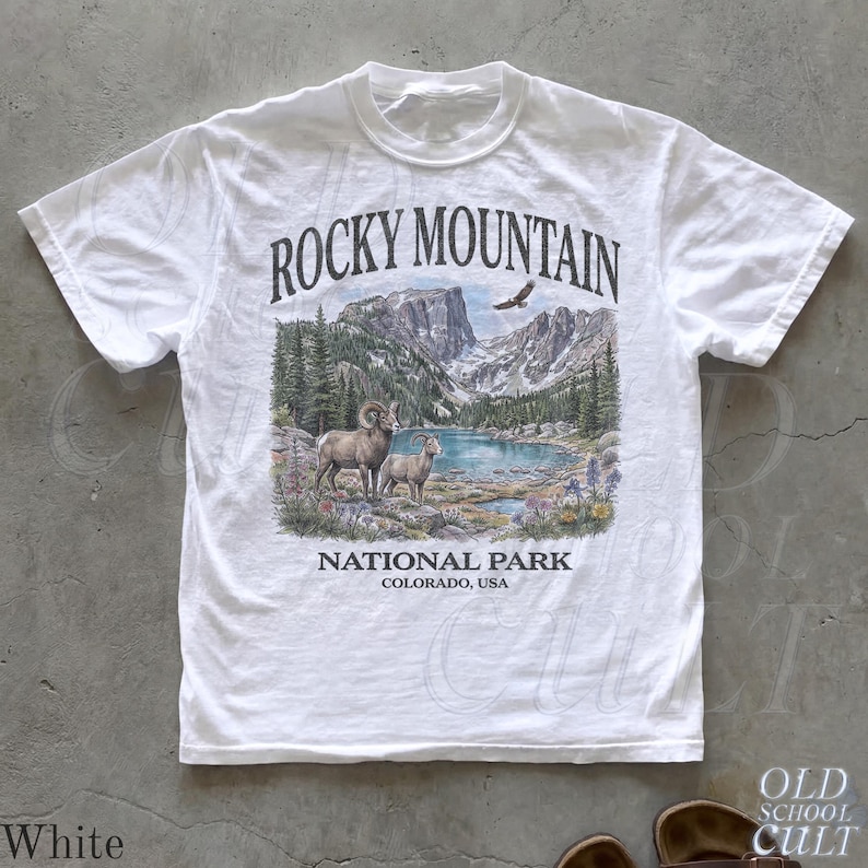 Rocky Mountain National Park Vintage 90s Graphic T-Shirt, Retro Comfort Colors® Colorado USA Nostalgia Unisex Tee White