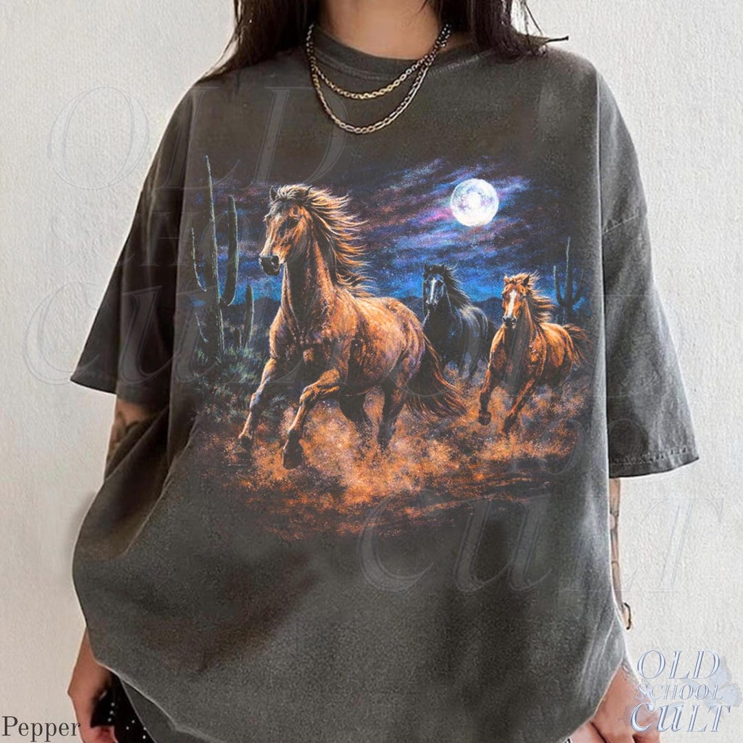 Wild Horses Vintage 90s Graphic T-shirt, Retro Moonlit Running