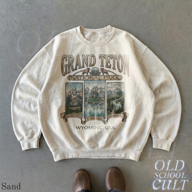 Retro Grand Teton National Park Sweatshirt, Vintage 90s Wyoming Crewneck, Nostalgia Mountain Hiking Old School Gift Sand