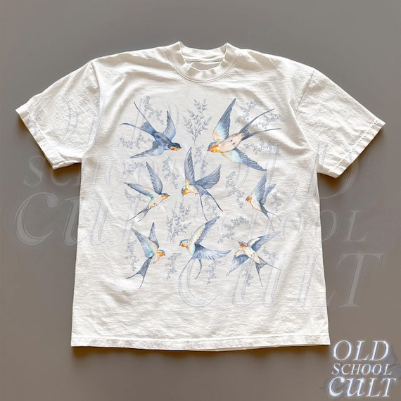 Birds Retro 90s Tattoo Tshirt, Vintage Bird Lovers Cute