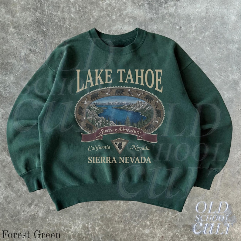 Retro Lake Tahoe Sierra Nevada Sweatshirt, Vintage 90s California Nevada Mountain Crewneck, Nostalgia Hiking Old School Gift image 8