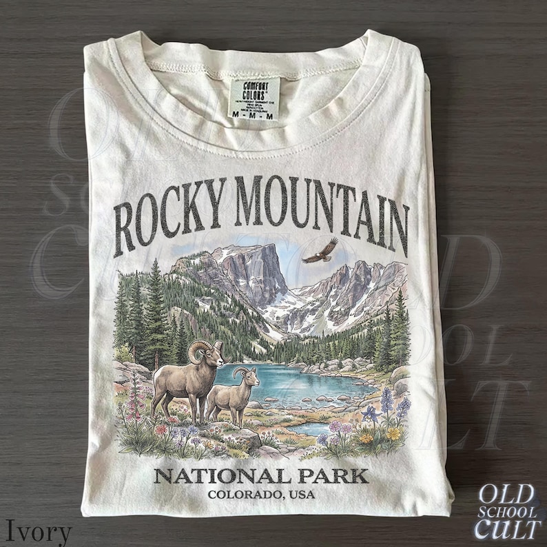 Rocky Mountain National Park Vintage 90s Graphic T-Shirt, Retro Comfort Colors® Colorado USA Nostalgia Unisex Tee Ivory