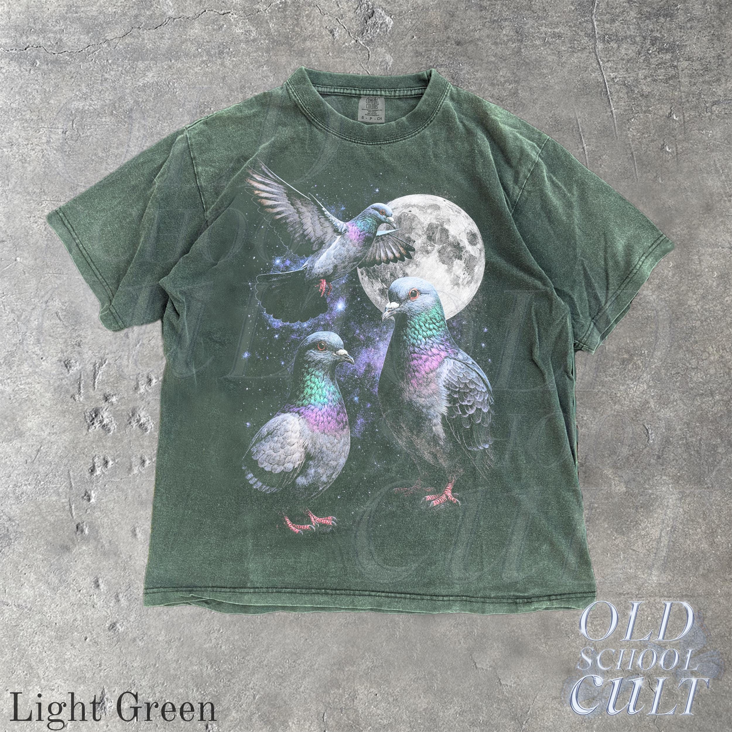 T-shirt Vintage Y2K Années 90 - Homme Taille M - Blanc Avec Motif Oiseaux Et Broderie Stitch - Graphique